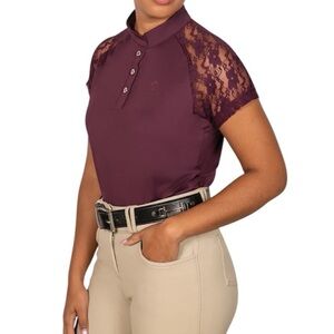 TemTeq Coco Functional Athleisure Equestrian Lace Trim Shirt XXL Pickled Beet
